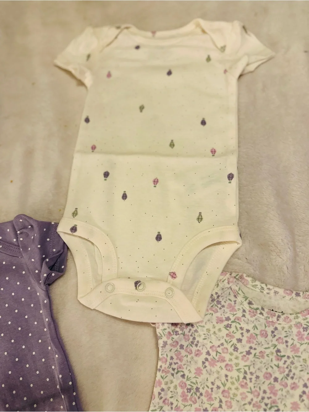 Carter's Purple, Cream, Pink Floral 3-Pack Baby Bodysuits